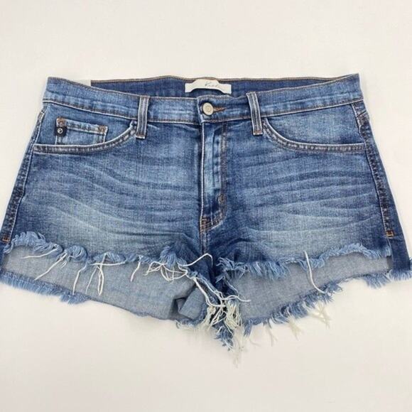 KAN CAN Mid Rise Distressed Stretch Shorts Cut Off Anza Wash Booty Buckle - Picture 3 of 6
